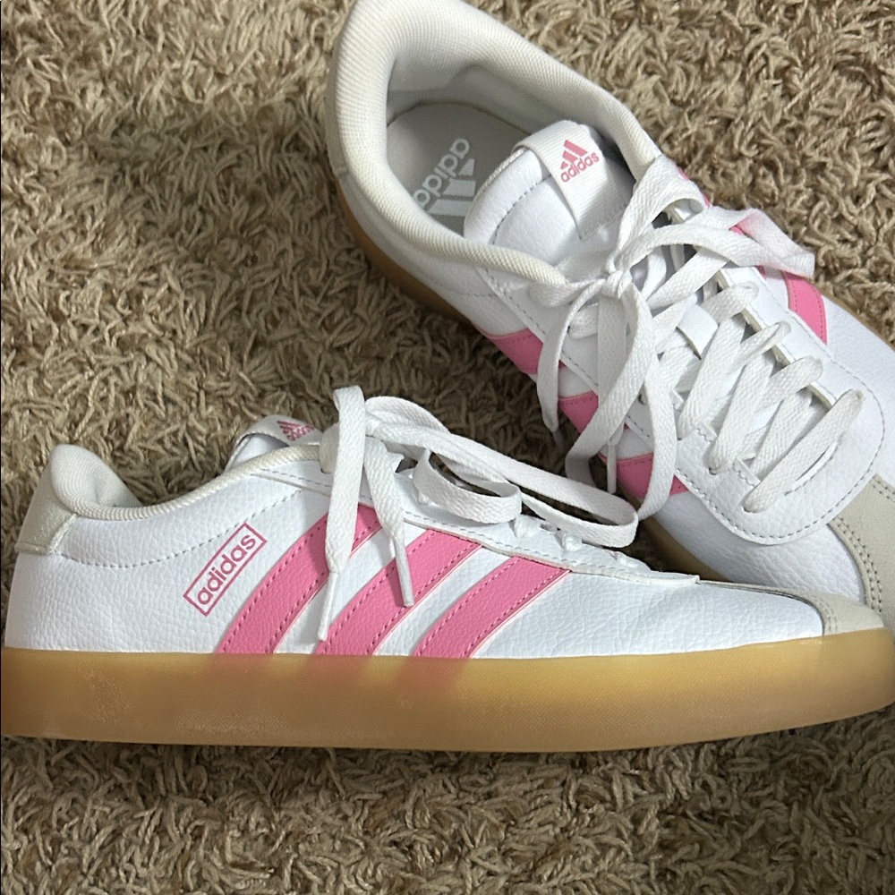 Adidas pink and white sambas